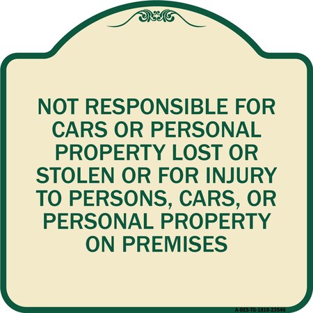Signmission Not Responsible for Cars or Personal Property Lost or Stolen or for Injury to Persons, TG-1818-23546 A-DES-TG-1818-23546